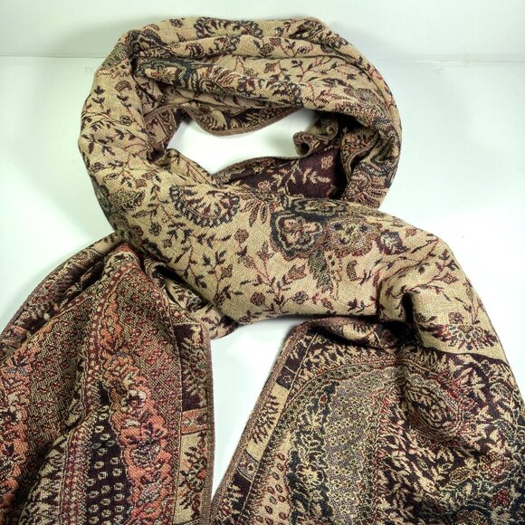 Vintage Pashmina Jacquard Paisley Long Scarf/Shawl Wrap with Tassels - Picture 3 of 9